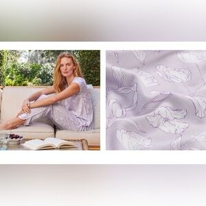 Lake Pajamas Pima Cotton Long-Short Set Wildflower Vine Floral Lavender Set M